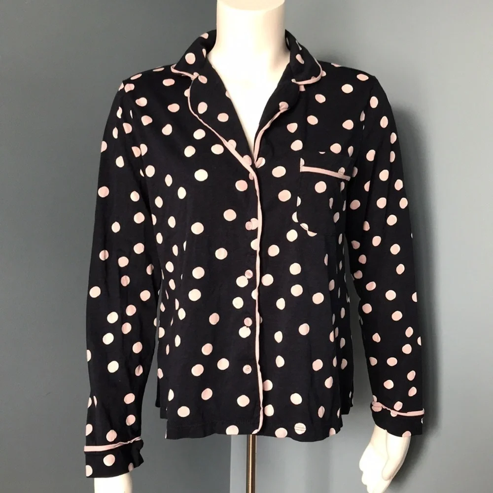 Kate Spade Navy & Pink Polkadot Pajama Top Medium